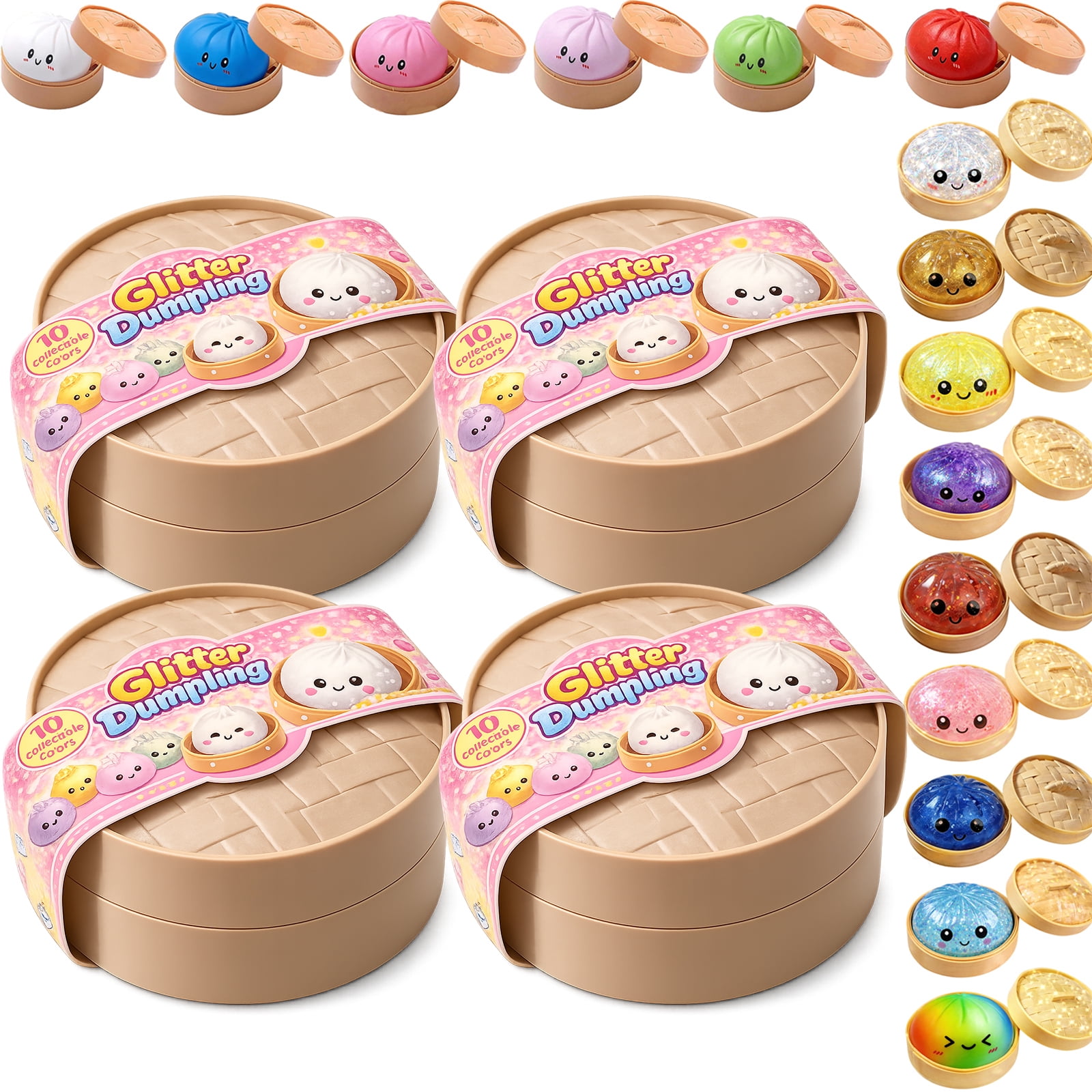 Random Glitter Dumpling Squishy with Box - Surprise Rare Dumplings Bun Stress Relief Set