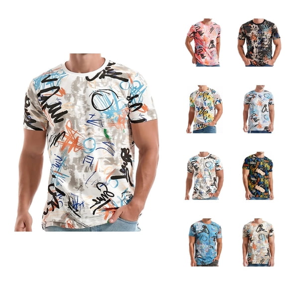 Random Graffiti Graphic Tees for Men 2026 Summer Casual Short Sleeve Crewneck Hip Hop T Shirts Streetwear