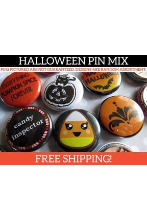 Random Halloween Buttons Pins - Halloween Favors - Halloween Party Favors - Resale Wholesale Loose Lot - 1 Inch Mini Pinback Set of 10