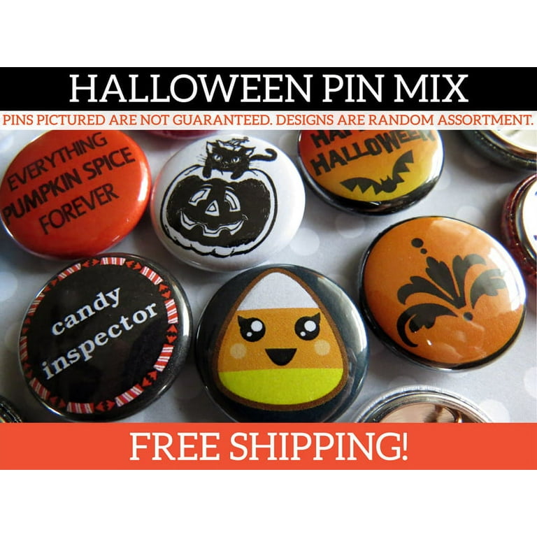  Random Halloween Pin Back Button Pins - Halloween Party Favors  - Bulk Resale Wholesale Lot - 1” (One Inch) Mini Size - 10-200 Per Unique  Set : Handmade Products