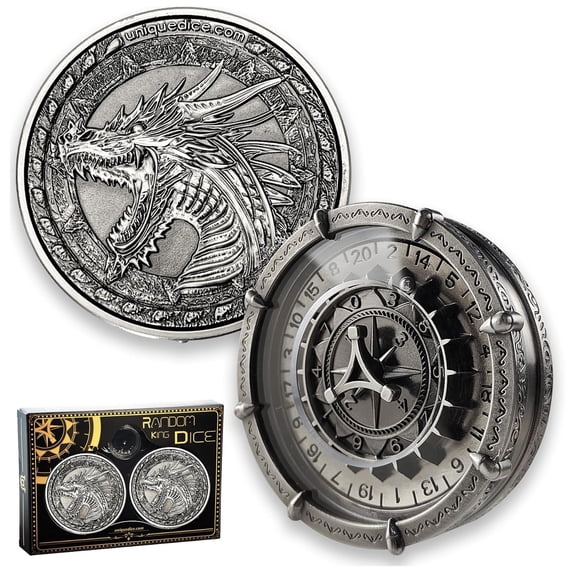 Random King Dragon Spinner Dice Set, 2-in-1 Metal D20 Roulette Dice for DND RPG Tabletop Games
