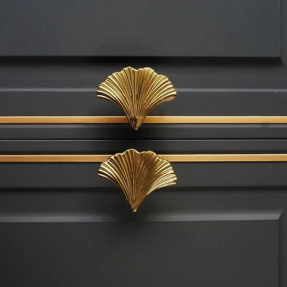 Random Living Ginkgo Leaf Solid Brass Cabinet Pulls- Set of 2