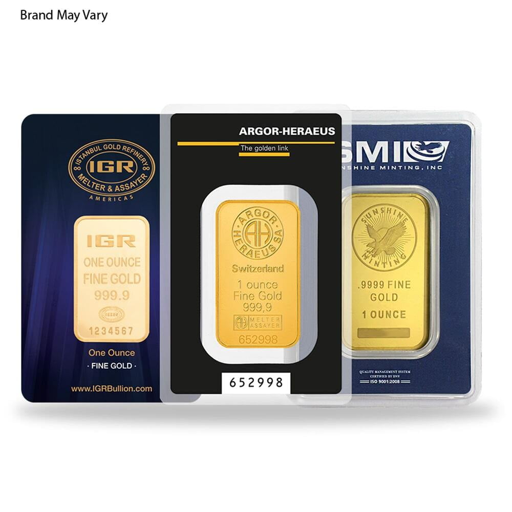VARIES Random Mint Gold Bar In Assay (Secondary Market) 1 troy oz Fine Gold, .999+, 24 Karats