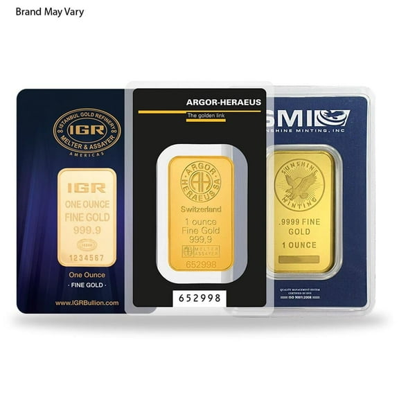 Random Mint Gold Bar In Assay (Secondary Market) 1 troy oz Fine Gold, .999+, 24 Karats
