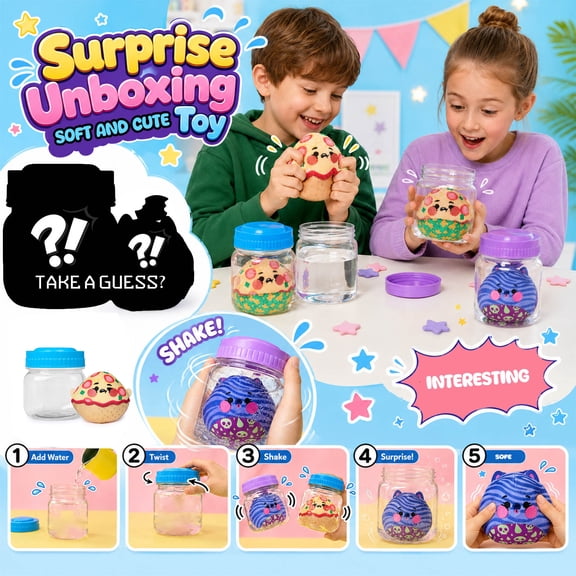 Random Mystery Surprise Unboxing Water Shake Squishy Toy, Blind Jar Random Soft Animal Squeeze Fidget Sensory Toy, Interactive Stress Relief Play Toy for Party Favors