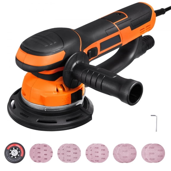 Random Orbital Sander, 6-Inch DA & GA Dual Action Orbital Sander, 850W 7400PRM 6 Variable Speed Electric Palm Sander with 10PCS Sandpapers, Dust Connector for Woodworking Detailing Sanding