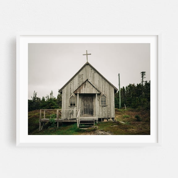 Random Passage Site, New Bonaventure 02 - New Bonaventure Newfoundland and Labrador Canada Photography Rustic Architecture Rural Farmhouse Scenic Landscape White Framed Wall Art Print 18 x 24 inches