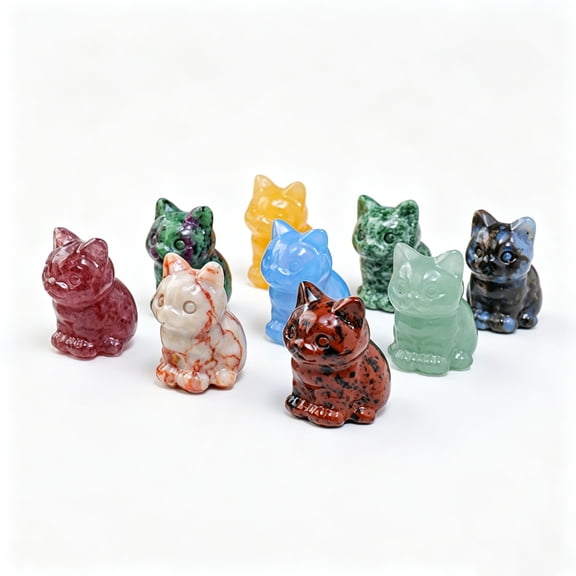 Random Style Crystal Cat Figurine Blind Box, 1.6 Inch Hand Carved Fluorite Kitten Statue, Home Desk Decor Gift