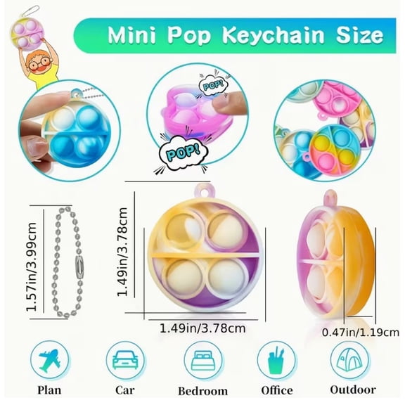 Random pack of 20 silicone bouncy sensory toys, mini bubble pushers, suitable for children aged 3-6, perfect as party favors, gift bag stuffing, or classroom prizes.