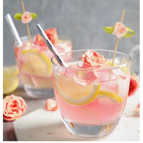 Random set of colorful rose-shaped disposable fruit skewers, suitable for cakes, desserts, salads, sandwiches - ideal for hotels, restaurants and parties