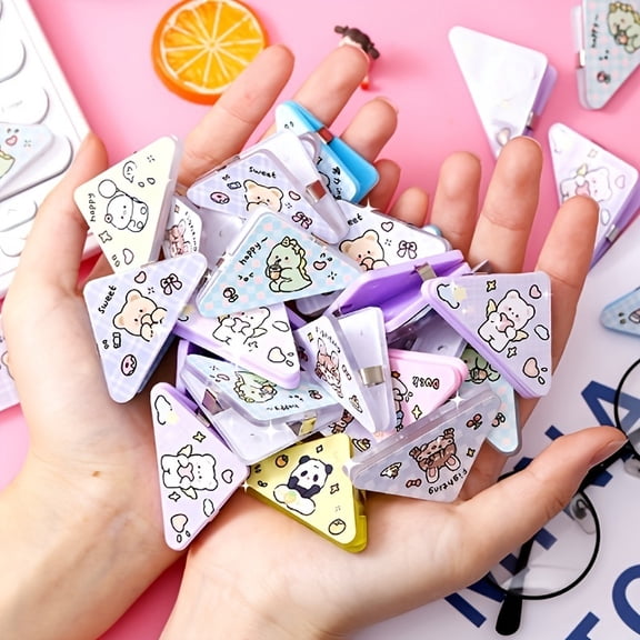 Random set of 6 multifunctional cartoon triangular bookfolds - anti-roll plastic folder organizer, suitable for office and study scenarios