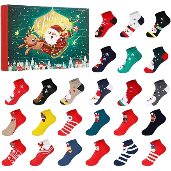 Randomized 12 Day Socks Advent Calendar for Kids Countdown to Christmas with Santa Snowman Patterns Ideal Indoor Outdoor Seasonal