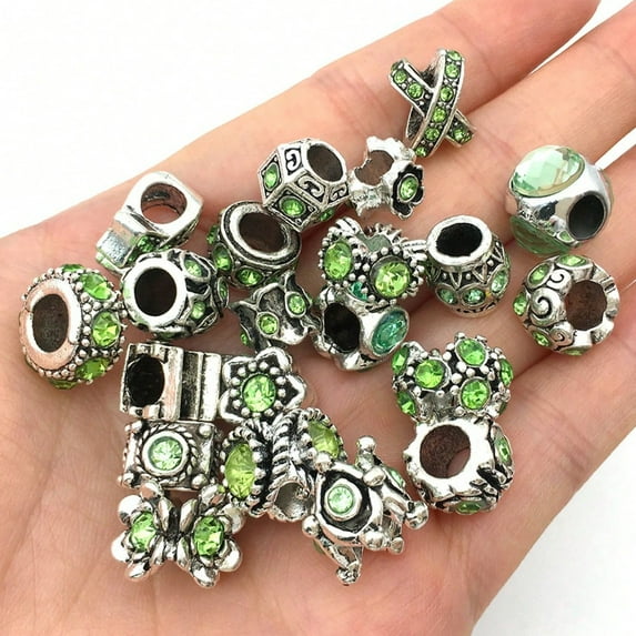 Randomly 10pcs Vintage Inlaid Rhinestone Large Hole Beads, Alloy Enamel Spacer Beads, For DIY Handmade Beaded Bracelet Necklace Crafts, Jewelry Making Supplies