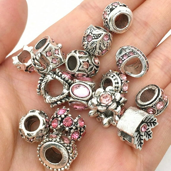 Randomly 10pcs Vintage Inlaid Rhinestone Large Hole Beads, Alloy Enamel Spacer Beads, For DIY Handmade Beaded Bracelet Necklace Crafts, Jewelry Making Supplies