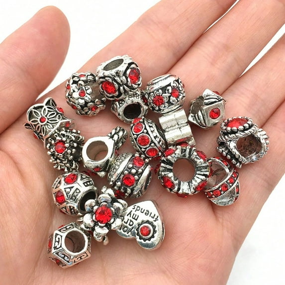 Randomly 10pcs Vintage Inlaid Rhinestone Large Hole Beads, Alloy Enamel Spacer Beads, For DIY Handmade Beaded Bracelet Necklace Crafts, Jewelry Making Supplies