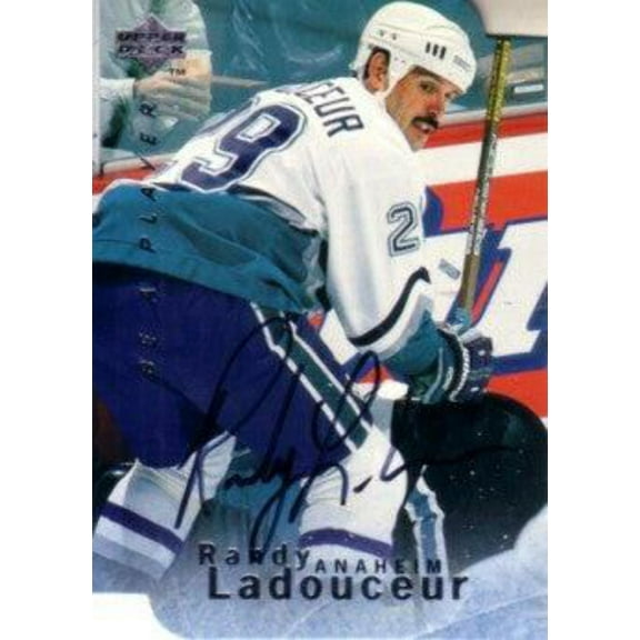 Randy Ladouceur certified autograph Anaheim Ducks 1995-96 Be A Player card