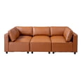 thumbnail image 1 of Randy Mid Century Modern Modular Cognac Tan Leather Comfy Sectional Sofa, 1 of 7