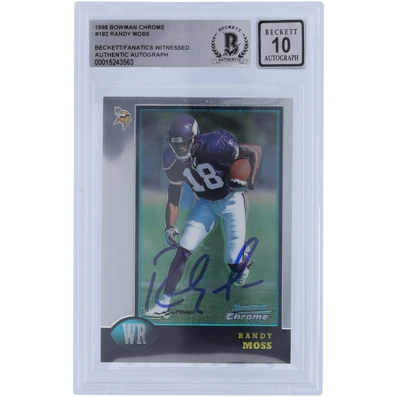 Randy Moss Minnesota Vikings Autographed 1998 Bowman Chrome #182 Beckett Fanatics Witnessed Authenticated 10 Rookie Card - Fanatics Authentic Certified
