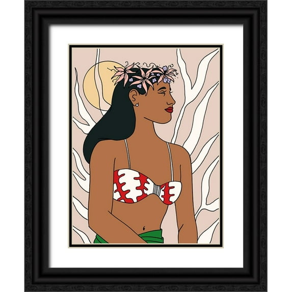 Randy Noble Fine Art 12x14 Black Ornate Wood Framed with Double Matting Museum Art Print Titled - Tropical Beauties 2