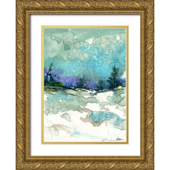Randy Noble Fine Art 18x24 Gold Ornate Wood Framed with Double Matting Museum Art Print Titled - Snow Fields