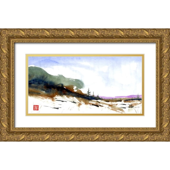 Randy Noble Fine Art 24x14 Gold Ornate Wood Framed with Double Matting Museum Art Print Titled - Sequential Snow