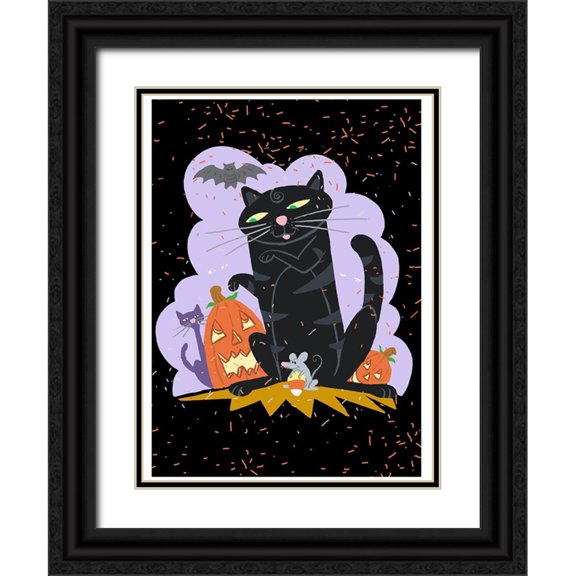 Randy Noble Fine Art 25x32 Black Ornate Wood Framed with Double Matting Museum Art Print Titled - October Cat