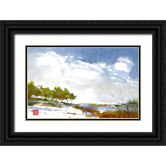 Randy Noble Fine Art 32x22 Black Ornate Wood Framed with Double Matting Museum Art Print Titled - Tree Ridge