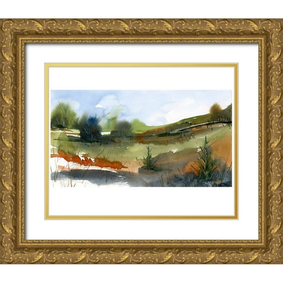 Randy Noble Fine Art 32x26 Gold Ornate Wood Framed with Double Matting Museum Art Print Titled - Green Valley