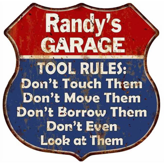 Randy's Garage Man Cave Rules Sign Shield Metal Gift 211110001219