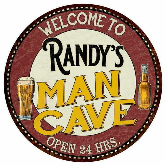 Randy's Man Cave Round Metal Sign Kitchen Bar Wall Décor Size: 8 x 8 inch