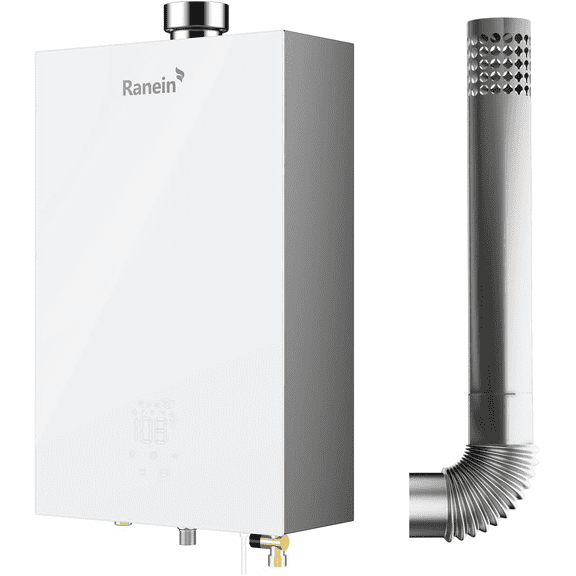 Ranein Natural Gas Tankless Water Heater, Glass Panel, Up to 3.17 GPM, 78,500 BTU, Indoor on Demand Water Heater