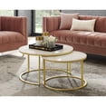 thumbnail image 1 of Ranell Gold Coffee Table - Natural Marble Top, Iron Metal Frame, Stackable Nesting Set of 2, 1 of 9