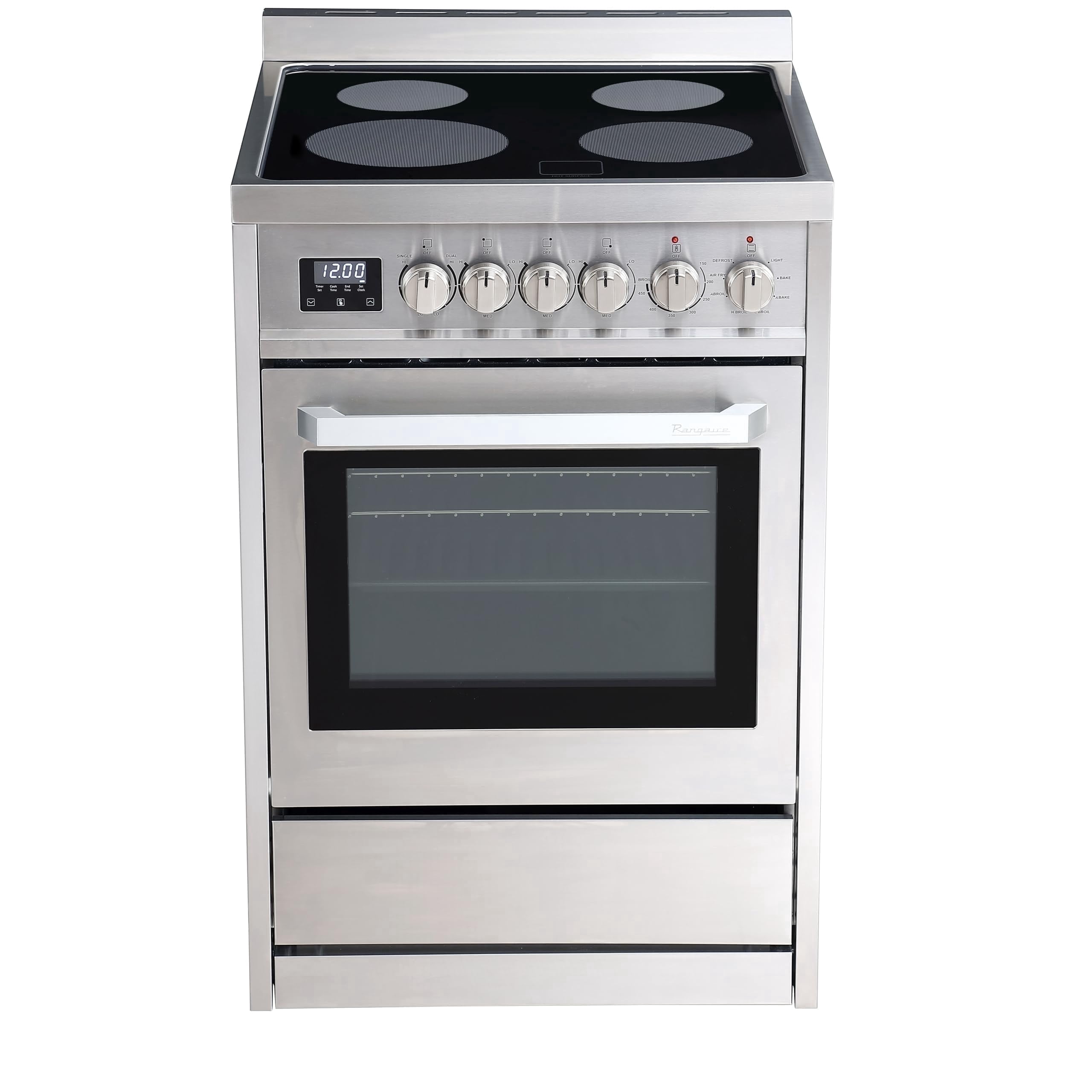 Rangaire RRE241TS 24" Electric Range Oven with Timer - Stainless Steel, Infrared Stove Burners, True Convection, Easy Reach Racks