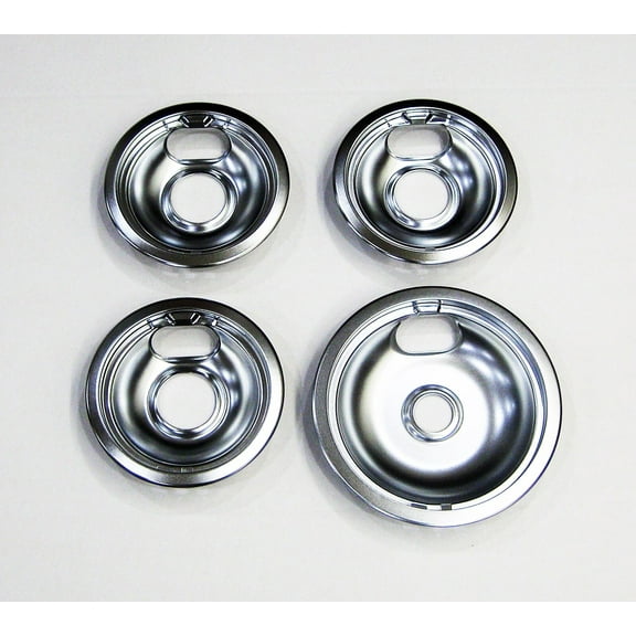 Range Burner Drip Bowl Set for Whirlpool 3 of W10196406 1 of W10196405 Chrome