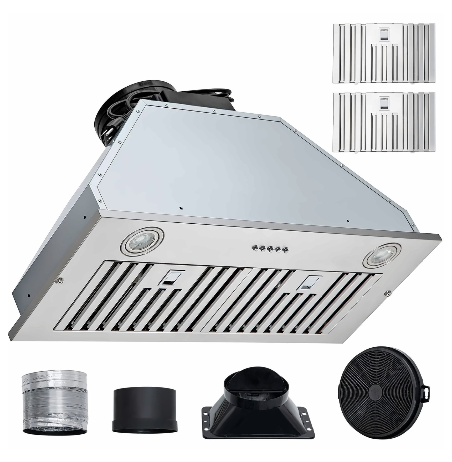 Range Hood 30 Inch Stainless Steel 800 CFM Kitchen Vent Insert - 3-Speed Push Button Control, LED Lights, Baffle Filters, Ductless/Ducted Convertible, ETL Listed