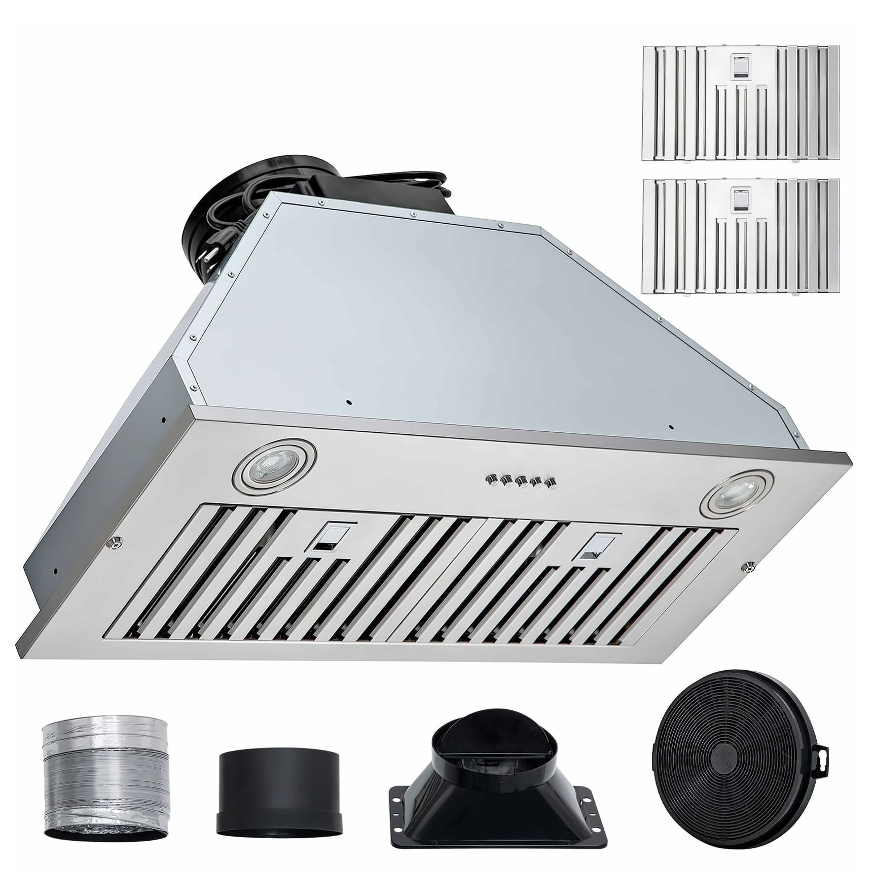 Range Hood 30 Inch Stainless Steel, 800 CFM Kitchen Vent with Push Button, LED Lights, Baffle Filters, Ducted/Ductless Convertible, ETL Listed