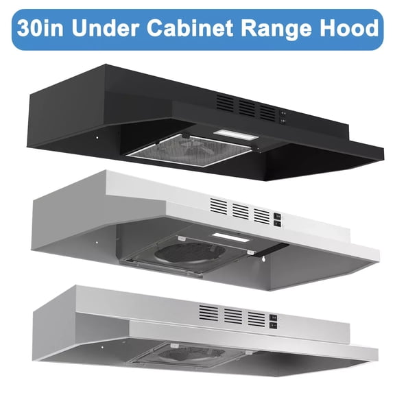 Range Hood 30 Inch Under Cabinet, Stainless Steel Kitchen Vent Hood 280CFM, Built-in Kitchen Stove Hood W/Rocker Button Control