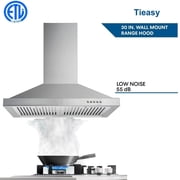 Range Hood 30 inch 450 CFM Wall Mount Stainless Steel Stove Cook Vent Hood Tiesay Range Hood, Range Hoods 30 inch Stainless Steel, 450 CFM Kitchen Hood with LED Light Baffle Filters, 3 Speed Exhaust