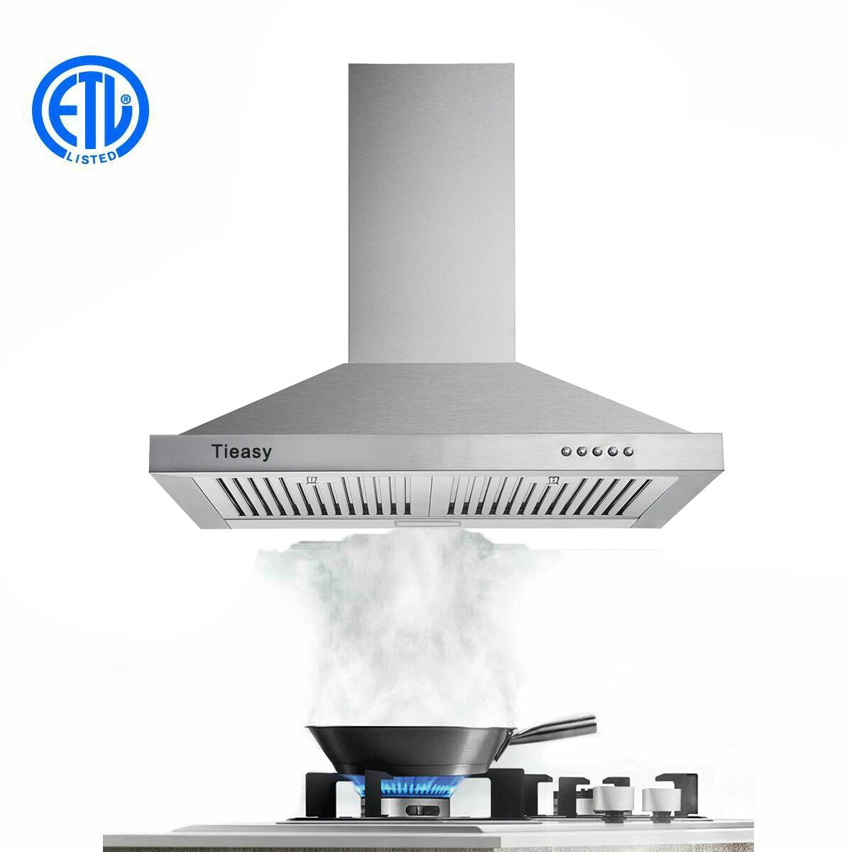 Range Hood 30 inch 450 CFM Wall Mount Stainless Steel Stove Cook Vent Hood Tiesay Range Hood, Range Hoods 30 inch Stainless Steel, 450 CFM Kitchen Hood with LED Light Baffle Filters, 3 Speed Exhaust