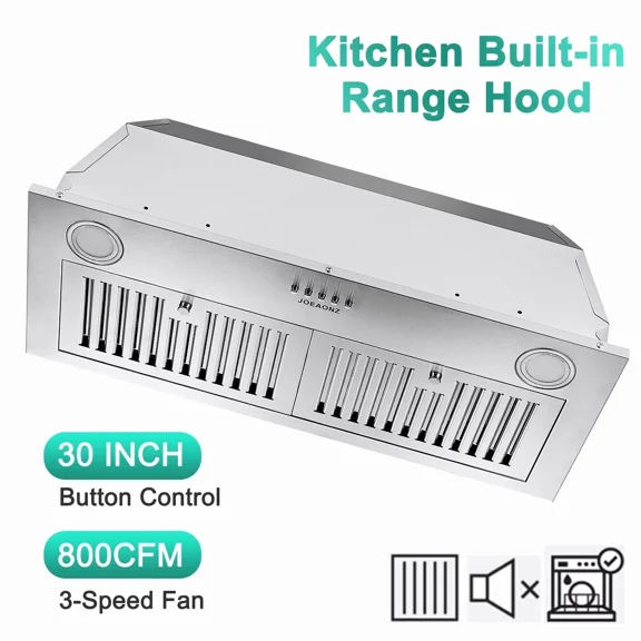 Range Hood 30 inch Built-in Insert Cooker Hood 600CFM Powerful Exhaust Vent Fan Built-in Kitchen Stove Hood w/Front Button Controls and Front LED Lights,Baffle Filters,Ducted/ductless Convertible Duc