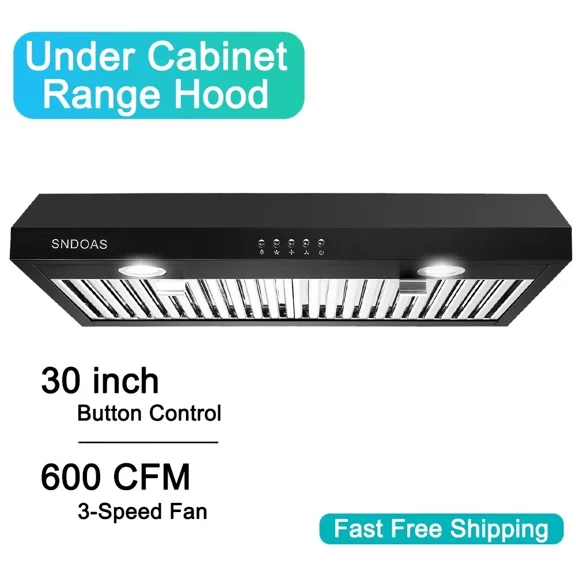 Range Hood Range hood 30 inch Vent Hood 600CFM Range hood Kitchen Powerful 3-Speed Fan w/ LEDs