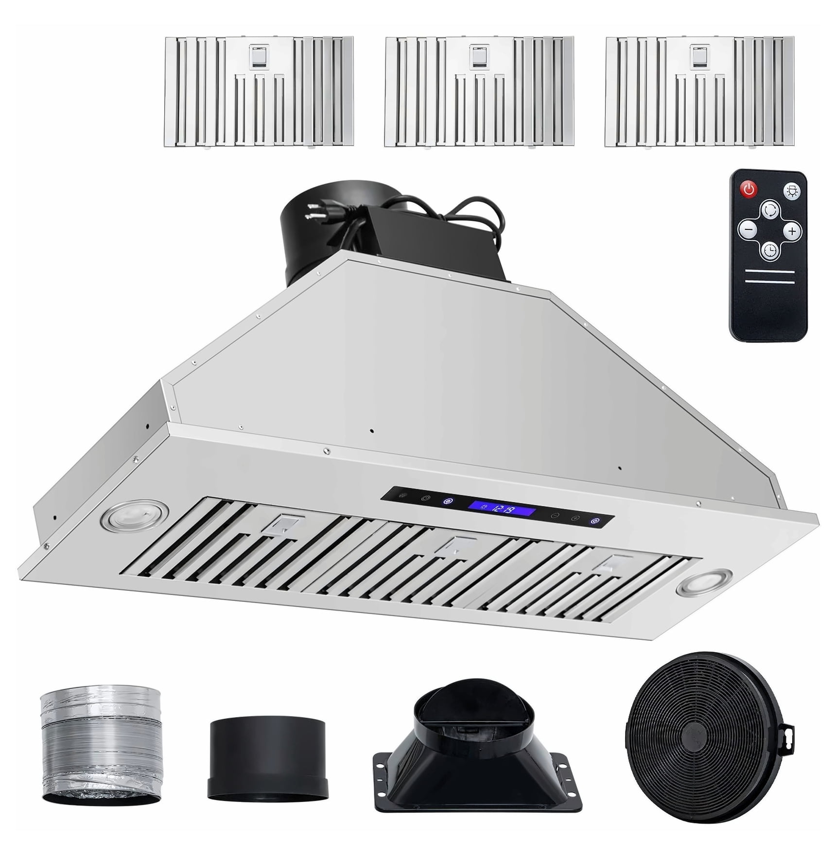 Range Hood 36 Inch, 900 CFM Stainless Steel Kitchen Vent with Touch & Remote Control, LED Lights, Convertible Ducted/Ductless, ETL Listed