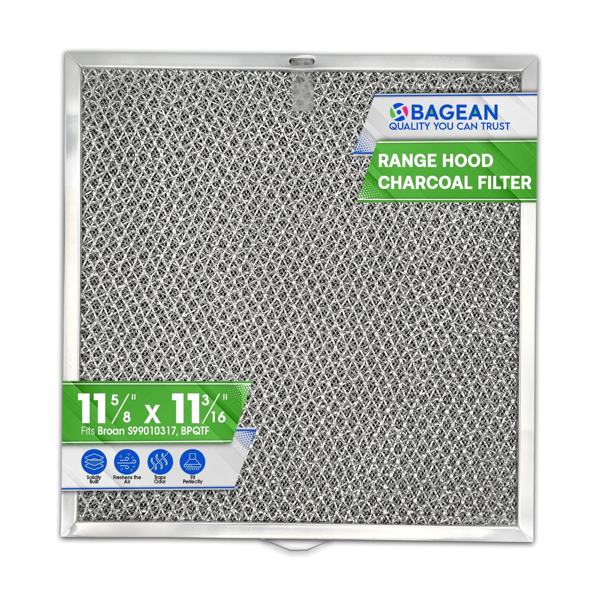 Range Hood Filter Replacement 11.6” x 11.2” BPQTF S99010317 Broan Charcoal Grease Filter Combo - Ductless Stove Vent Filter - Metal Mesh Blocks Grease and Carbon Filters Kitchen Oven Air  (1-Pack)