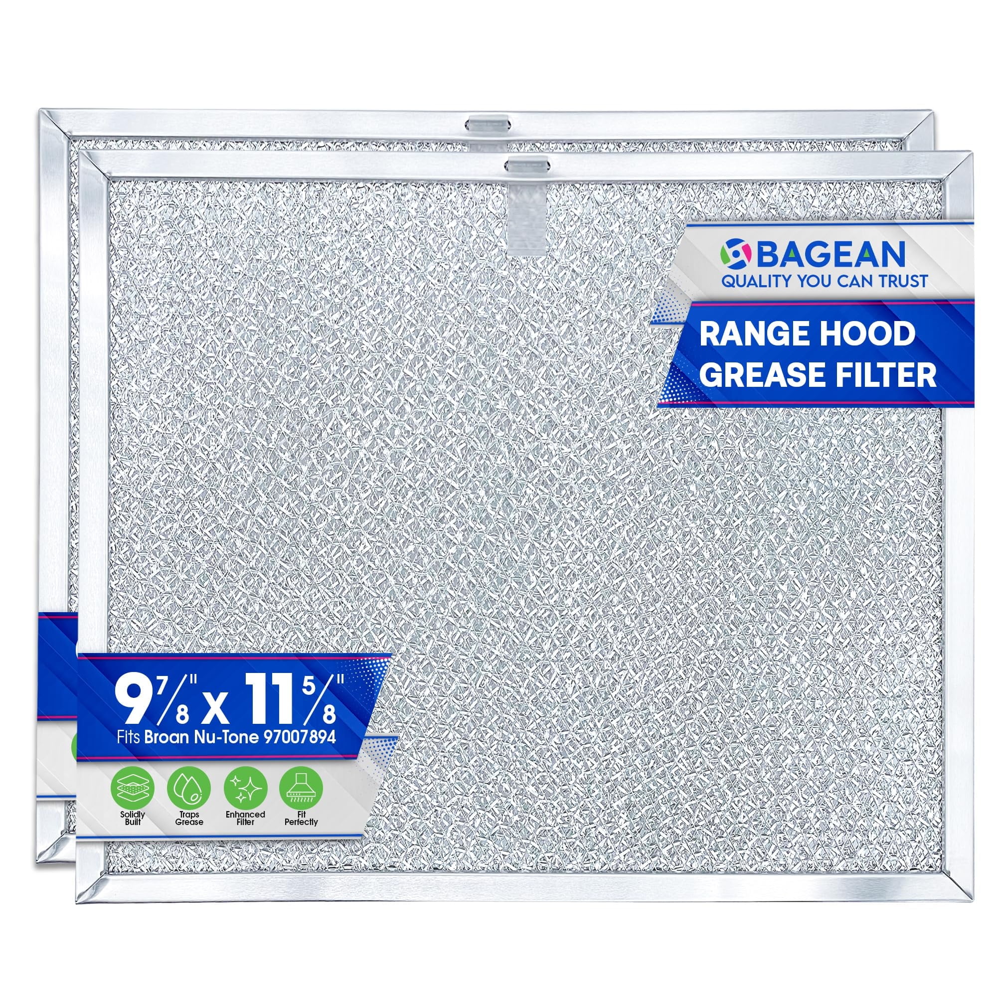 Range Hood Filter Replacement for 9.87" x 11.62" 97007894 Broan Range Hood Filter and Nutone Kitchen Exhaust Fan Filter - Hood Vent Filter for Range Hood Filters Grease From Stove Overhead (2 Pack)