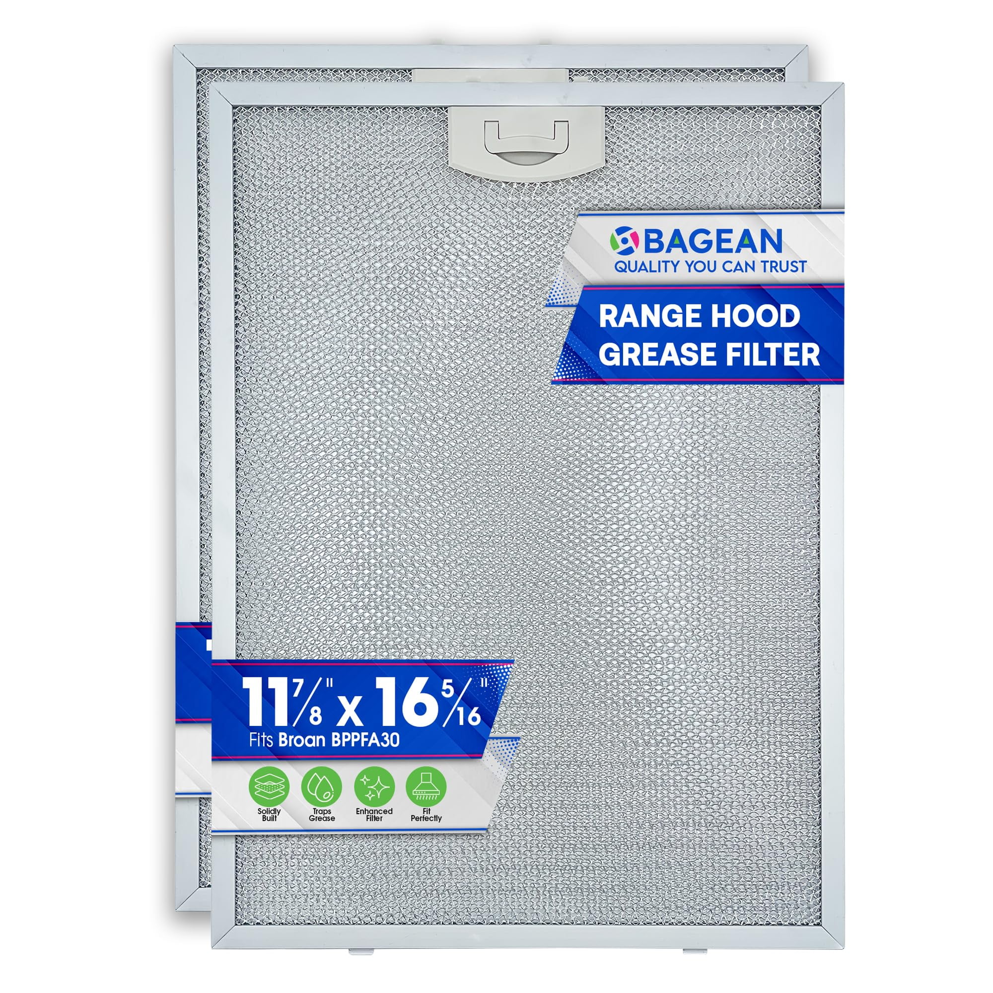 Range Hood Filter Replacement for BPPFA30 11.81" x 16.25" Broan Range Hood Filter - Metal Exhaust Fan Stove Hood Vent Filter for Range Hood - Filters the Kitchen Oven Grease From Entering Hood 2-Pack