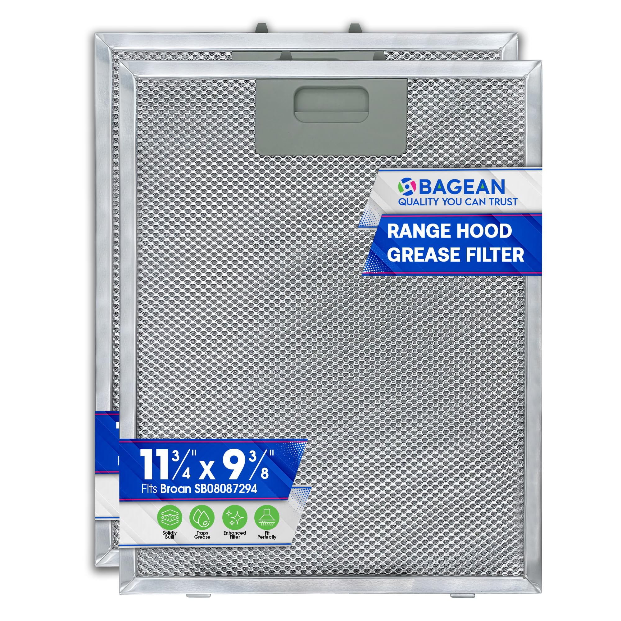 Range Hood Filter Replacement for SB08087294 11.75” x 9.40” Broan Range Hood Filter - Kitchen Exhaust Fan Aluminum Grease Filter for Range Hood - Filters Air Entering Stove Hood Vent Filter (2 Pack)