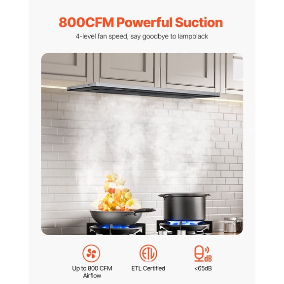 Range Hood Insert 30 Inch Built-in Kitchen Vent Hood 800CFM Stainless Steel Stove Hood with Gesture and Touch Control LED Light Baffle Filters 4-Speed Exhaust Fan Ducted Ductless Convertible