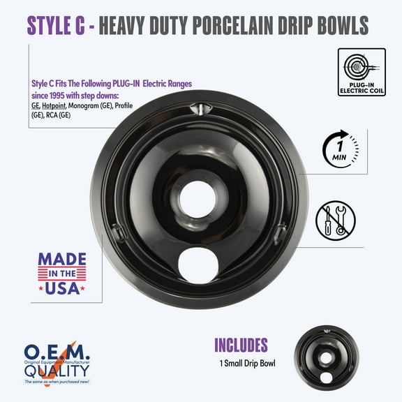 Range Kleen P179 Style C, Heavy Duty Black Porcelain Small Drip Bowl with Step Down