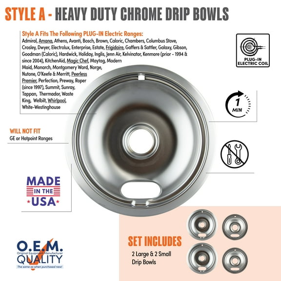 Range Kleen 10124XN Style A Heavy Duty Chrome Drip Bowls 4 Pack