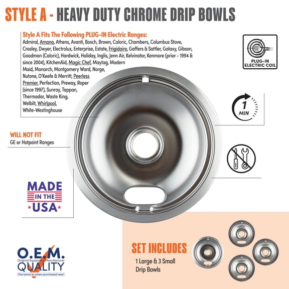 Range Kleen 10124XZ Style A Heavy Duty Chrome Drip Bowl set of 3 small and 1 large